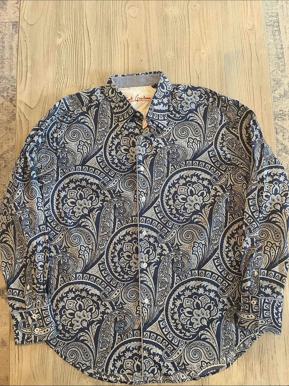 Robert Graham Men's Navy Paisley Button-Up Shirt with embroidery men’s size XL